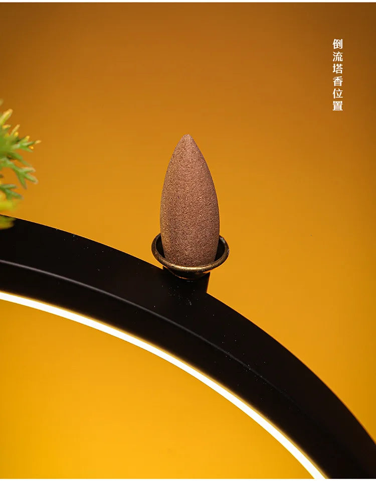 Creative Zen Ornaments Warm Light LED Ring Lamp New Chinese Style Backflow Incense Display Bracket Light Ring Christmas Gifts