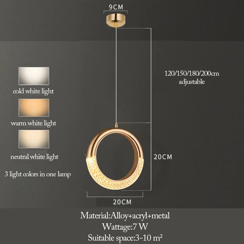Modern LED Pendant Lights Wall Lamps Ceiling Lamps Acrylic+Alloy Ring/Moon Lamps Indoor Lighting Lustre Home Decor Accessories