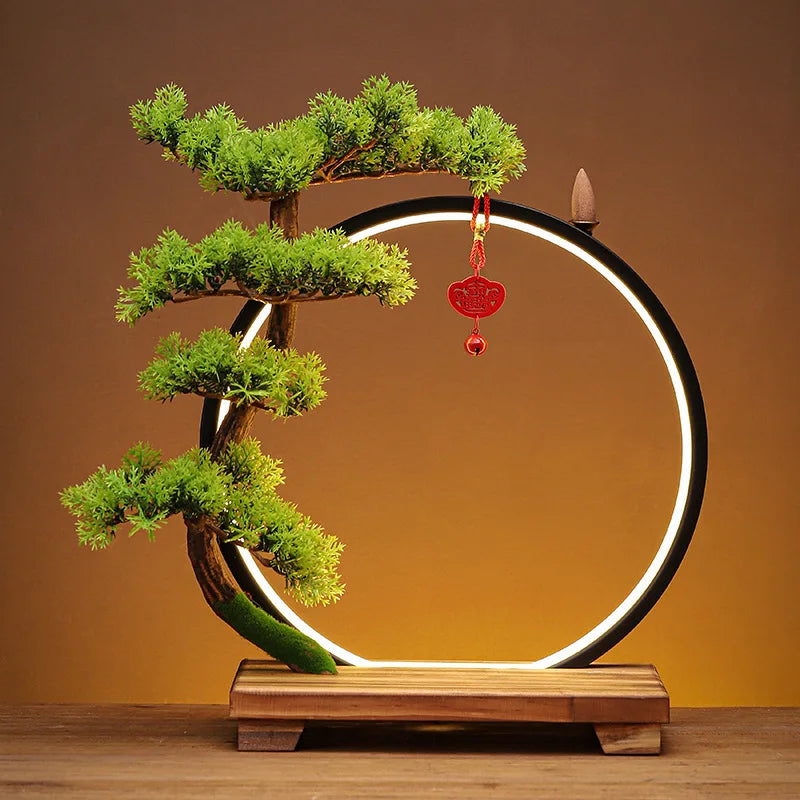 Creative Zen Ornaments Warm Light LED Ring Lamp New Chinese Style Backflow Incense Display Bracket Light Ring Christmas Gifts
