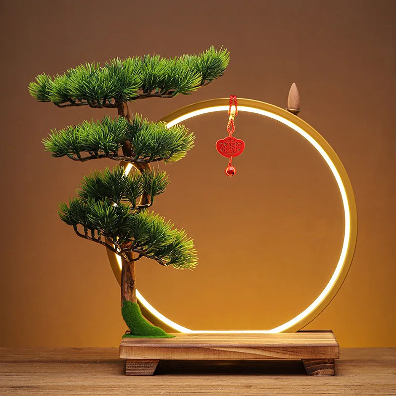 Creative Zen Ornaments Warm Light LED Ring Lamp New Chinese Style Backflow Incense Display Bracket Light Ring Christmas Gifts