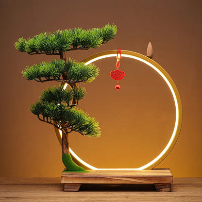 Creative Zen Ornaments Warm Light LED Ring Lamp New Chinese Style Backflow Incense Display Bracket Light Ring Christmas Gifts